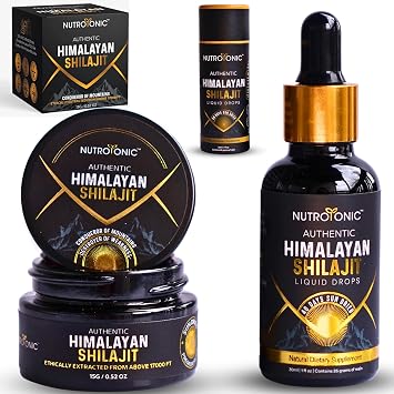 Authentic Himalayan Shilajit Resin + Liquid Drops by NutroTonic, The Most Potent & Natural Source of Fulvic & Humic Acid, Worlds Only Premium 40 Days Sun Dried Himalayan Shilajit