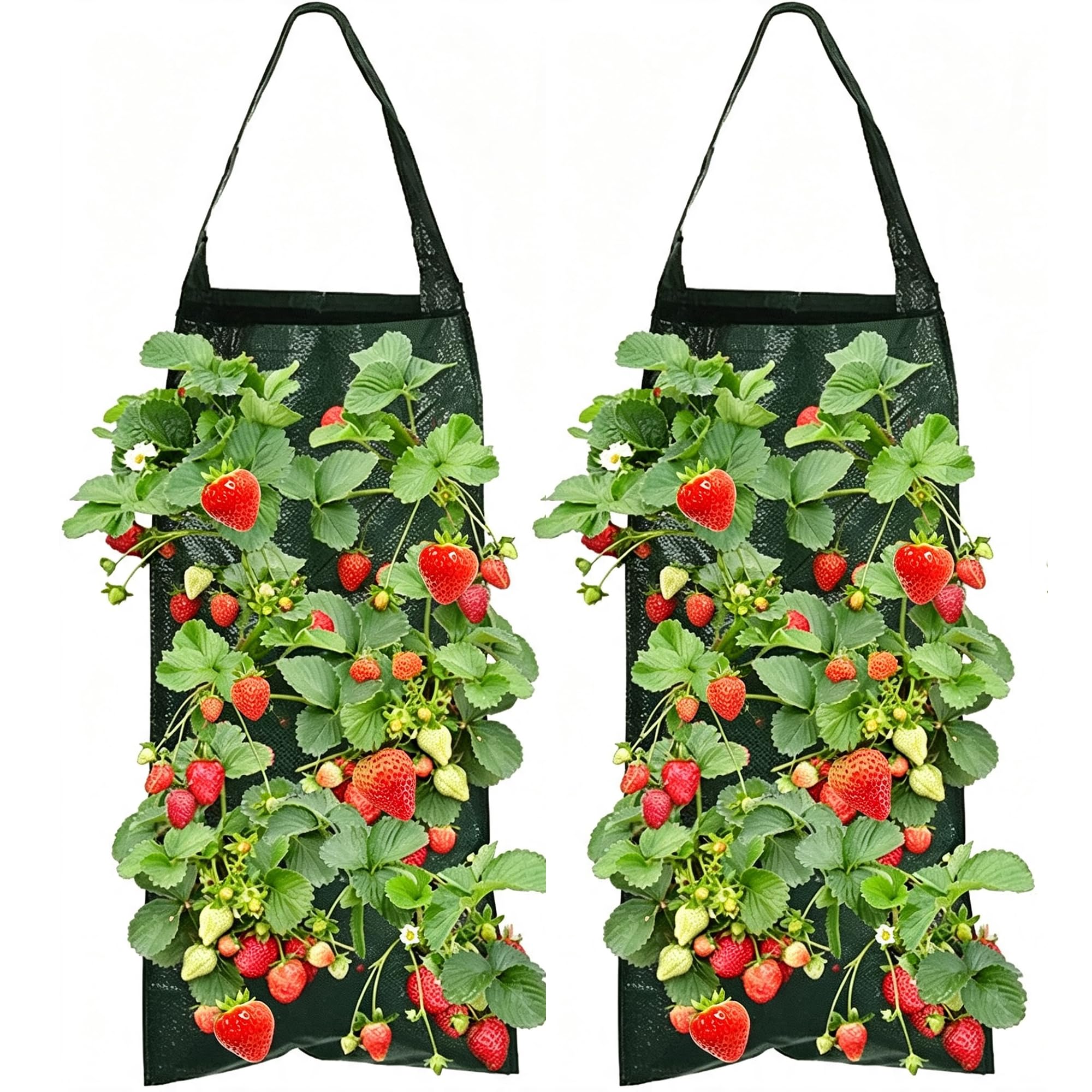 Ousuwo 2Pcs Hanging Strawberry Plant Bags, 8-Hole PE Vertical Planters for Herbs & Veggies