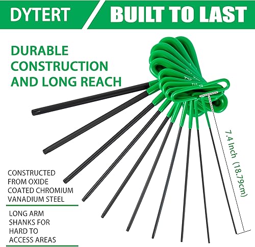 Miniatura 2 de Dytert Juego de llaves hexagonales Allen con mango en T verde Torx Star de 10 piezas (T9-T50-7.4 pulgadas de largo, material CR-V, especificaciones