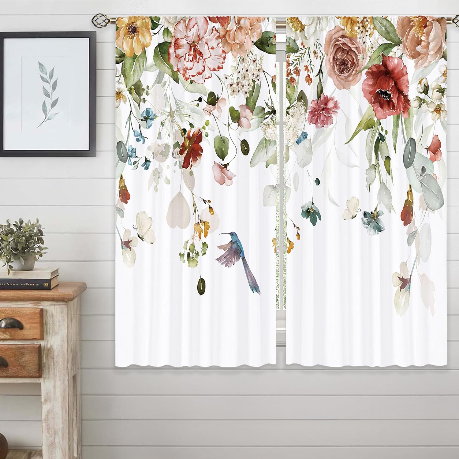 Spring Floral Curtains, Rustic Flower Window Curtains 42x63 Inch for Bedroom Living Room Decor, Farmhouse Botanical Plant Colorful Wildflower Window Drapes Treatment Draperies (2 Panels
