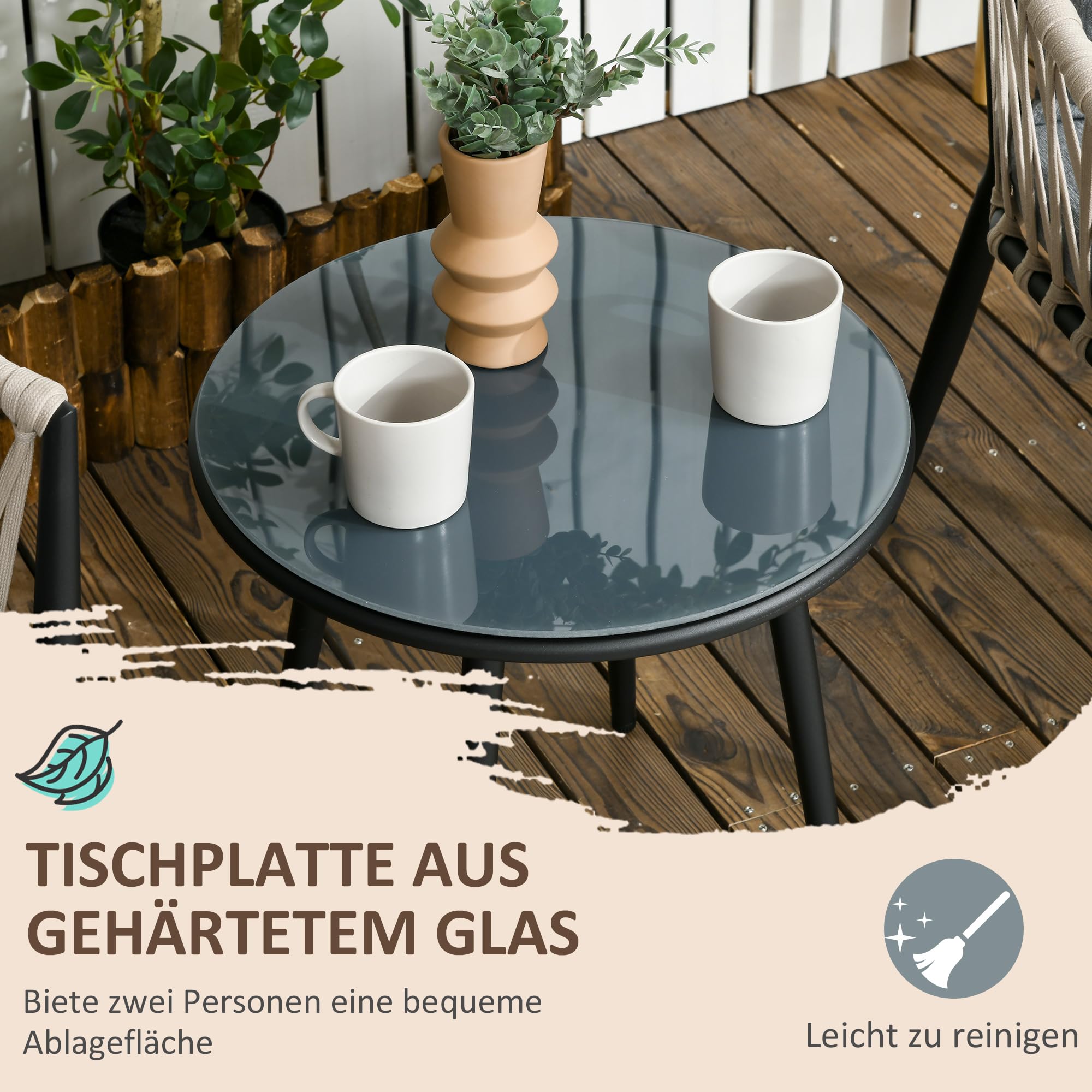 Outsunny 3tlg. Gartenmöbel Set, Garten-Bistroset inkl. 1 Tisch, 2 Stühlen mit Sitzkissen, Balkon-Set, Gartengarnitur für Terrasse, Balkon, Stahl, Grau