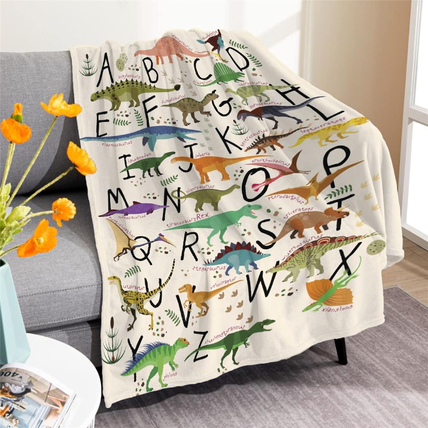 Dinosaur Blanket for Boys Girls, Cute Colorful Dino Soft Kid Child Blanket with Dinosaur Pattern Gifts for Animal Dinosaur Fans, Lightweight Flannel Blanket for Bed Sofa Couch Travel 60"x50" for Teen
