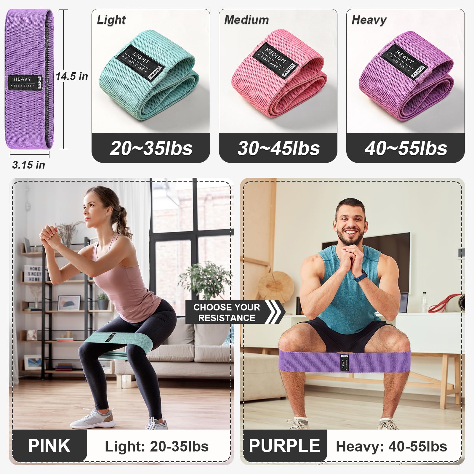 Juego de bandas de 3 niveles, bandas de resistencia para entrenamiento, bandas de ejercicio para piernas y glúteos de mujer, bandas elásticas para pilates, juego de iniciación de yoga