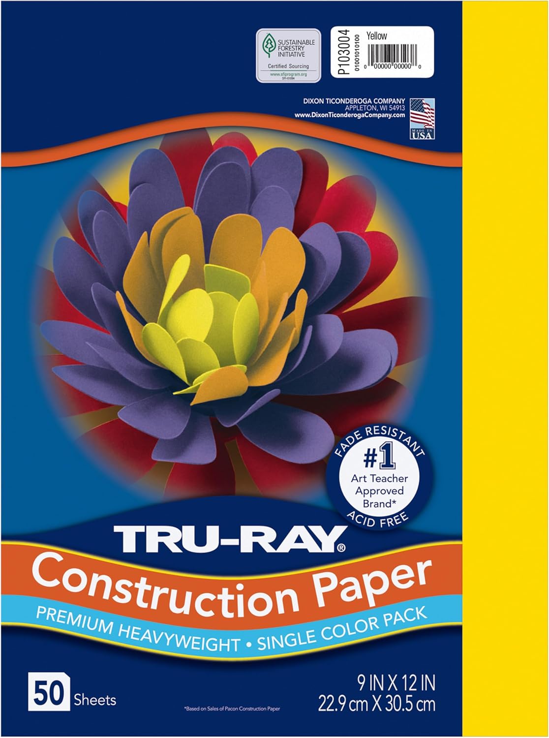 PACON Tru-Ray Construction Paper, 9-Inches by 12-Inches, 50-Count, Yellow (103004)