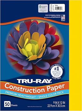 PACON Tru-Ray Construction Paper, 9-Inches by 12-Inches, 50-Count, Yellow 103004