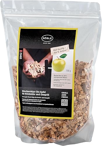 RÖSLE Chips de Fumage gin-Pomme, 750 g, pour boîte de Fumage sur fumoirs, Grils 