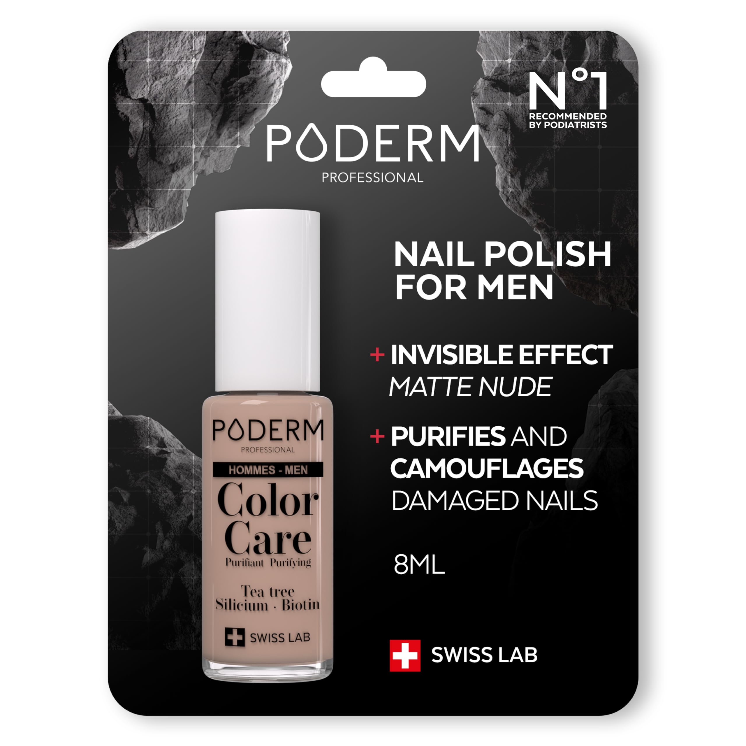 PODERM - FUNGAL NAIL INFECTIONS - SPECIALLY FOR MEN - INVISIBLE SKIN-COLOUR VARNISH - TEA TREE - Corrects and Camouflages Yellow/Damaged Nails from FUNGAL INFECTIONS - Swiss Brand