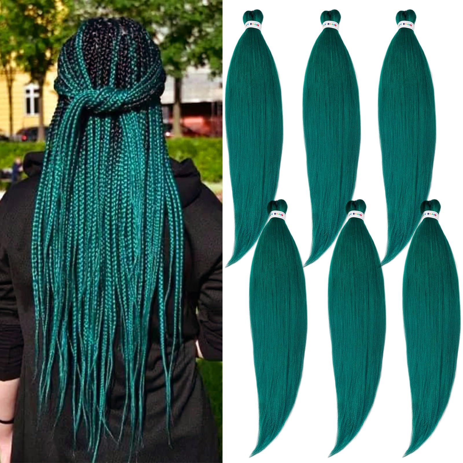 UPruyo Teal Braiding Hair Pre Stretched 26 Inch Knotless Turquoise Prestretched Braiding Hair Teal Hair Extensions for Braids Yaki Texture Synthetic