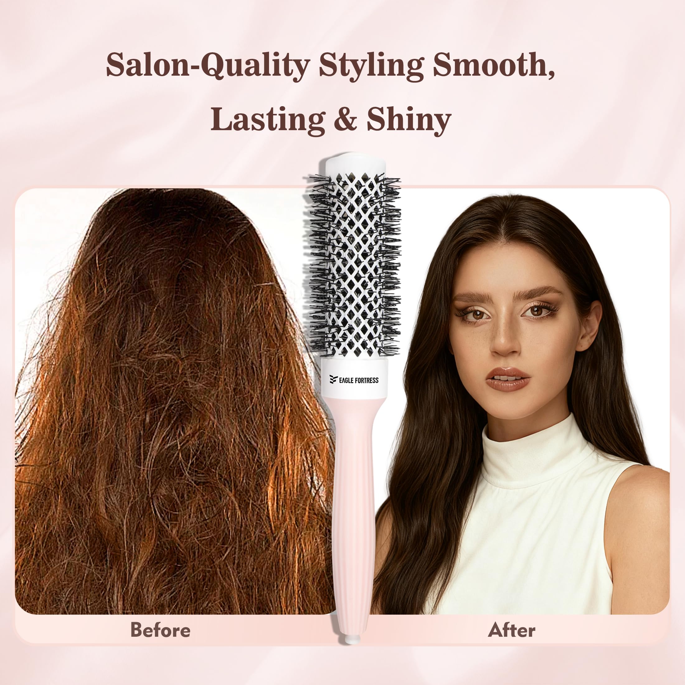 EAGLE FORTRESS Cepillo redondo para soplar, cepillo redondo nano térmico de cerámica e iónico para secado con secador, cepillo de peinado de 1.7 pulgadas de diámetro para cabello de longitud media