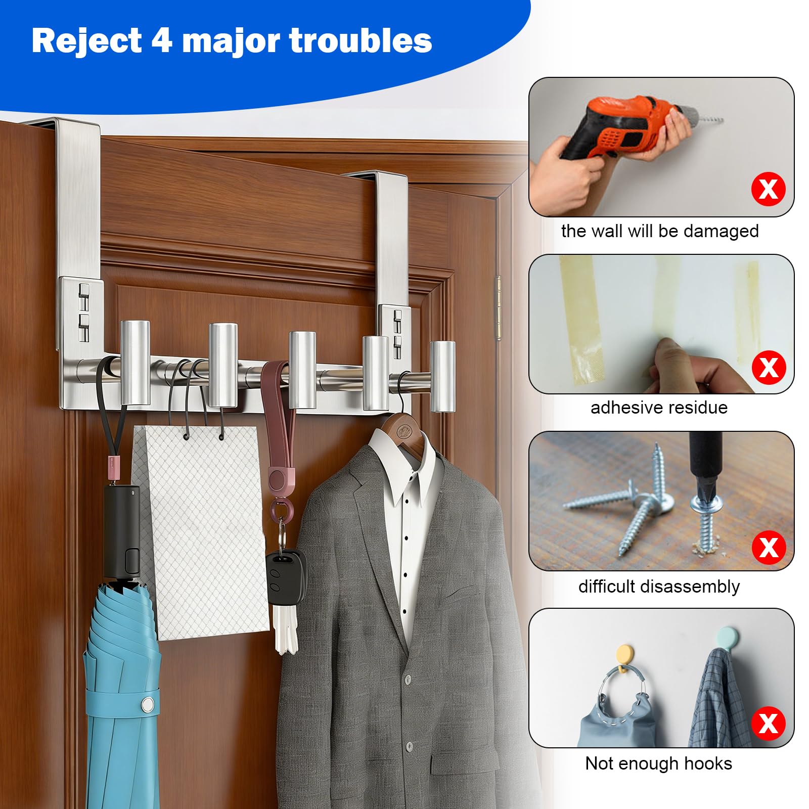 Silver Over-the-Door Hooks - 5 Hooks -3