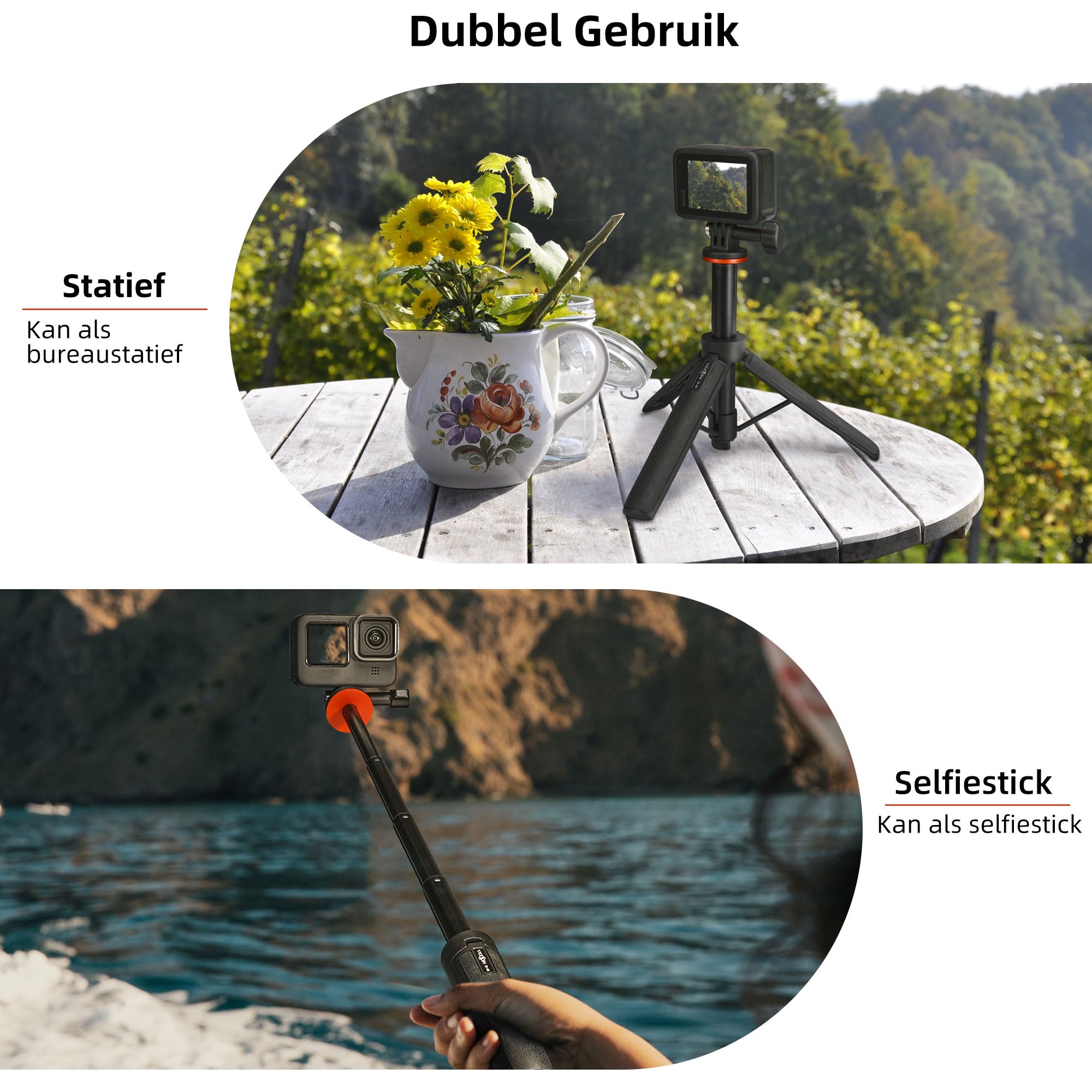 51cm Mini Tripod Selfie Stick for DJI Osmo Pocket 3, GoPro Hero 13/12/11/10/9/8/7/Max, DJI Osmo Action 5 Pro/4/3, Insta360 X5/X4/Ace Pro,AKASO EK7000 and Other Action Cameras