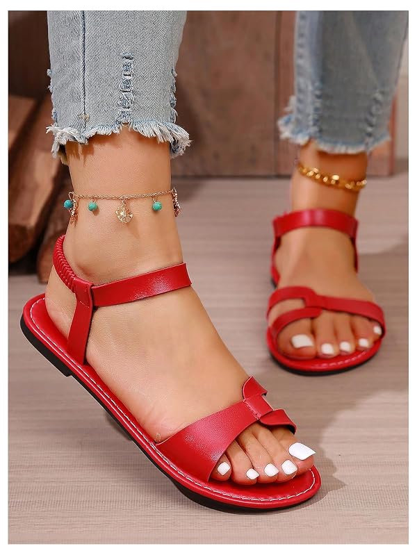 GORGLITTER Women's Red Strappy Tie Up Sandals Dressy Ankle Strap Sandals by GORGLITTER - Used condition - Image 3