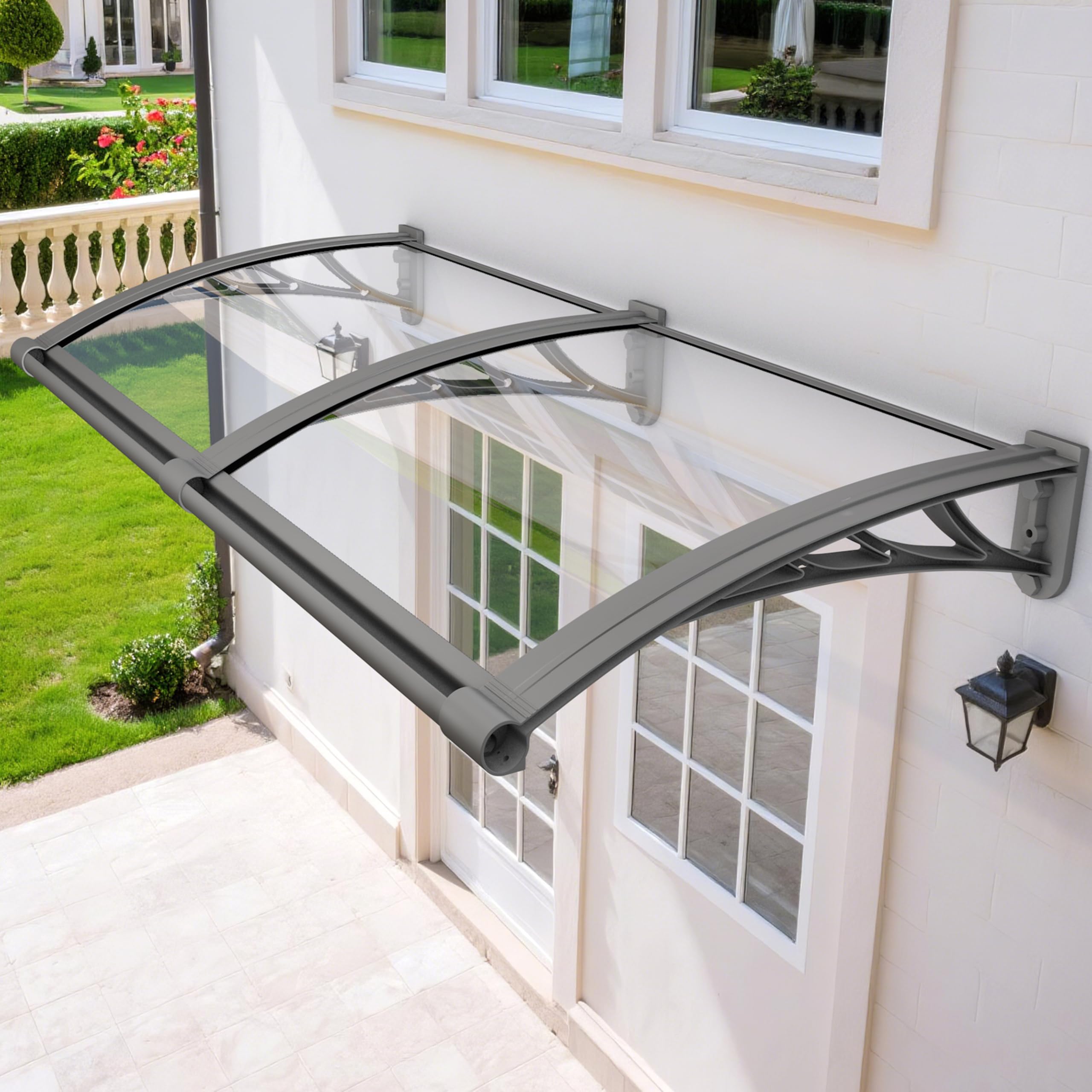 LWJSOCP Rainproof Door Canopy 24x138in UV Resistant Waterproof Aw with Plastic-Steel Brackets Polycarbonate Overhang for Porch Patio Front Door Protection