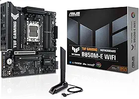 ASUS Placa-mãe TUF B850M-E Gaming Wi-Fi AMD Micro-ATX, 8+2+1 Power Stages, DDR5, PCIe 5.0 Slots, 3 slots M.2, Wi-Fi 6E, Realtek 2.5 Gb Ethernet, USB-C 10 Gbps, BIOS Flashback e Aura Sync