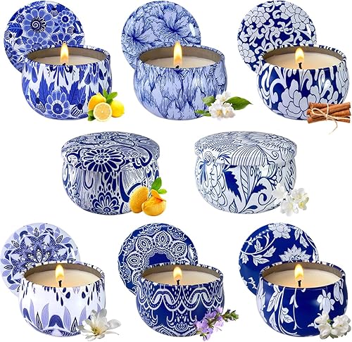 Amykite 8 velas aromáticas para el hogar, 96 horas, velas de soja orgánicas de larga duración, lavanda y jazmín, manzana y canela y 8 aromas, para