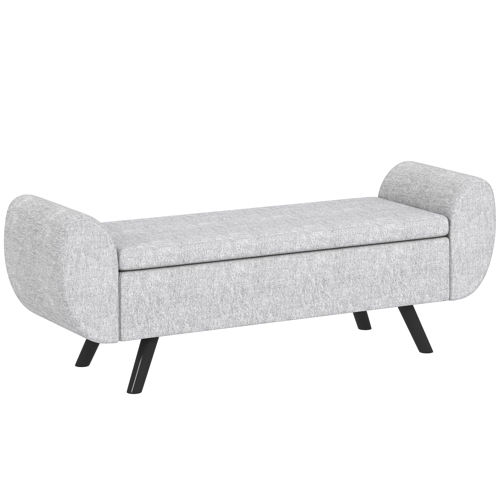 HOMCOM Linen Storage Ottoman with Armrest - Light Grey