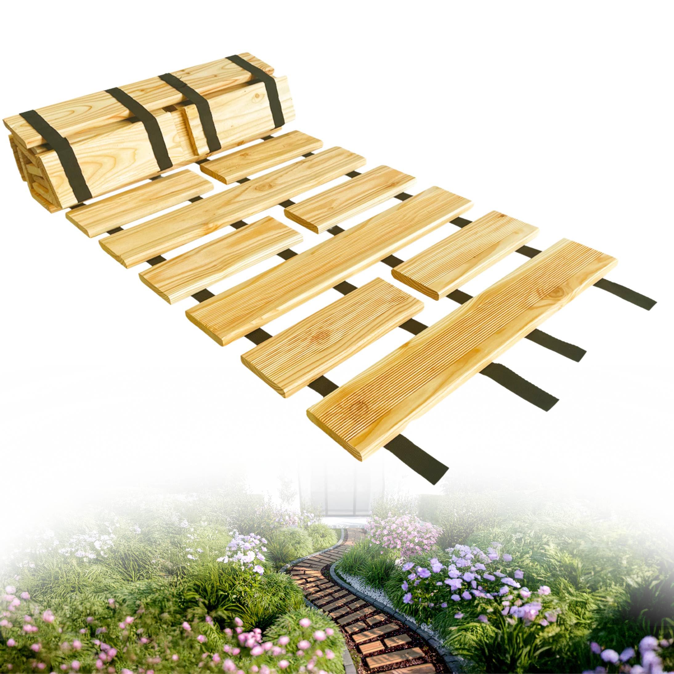 GIANTEX Gartenrollweg Aus Tannenholz – 245 Cm Lang, 43 Cm Breit | Ausrollbarer Holzsteg Für Garten & Strand