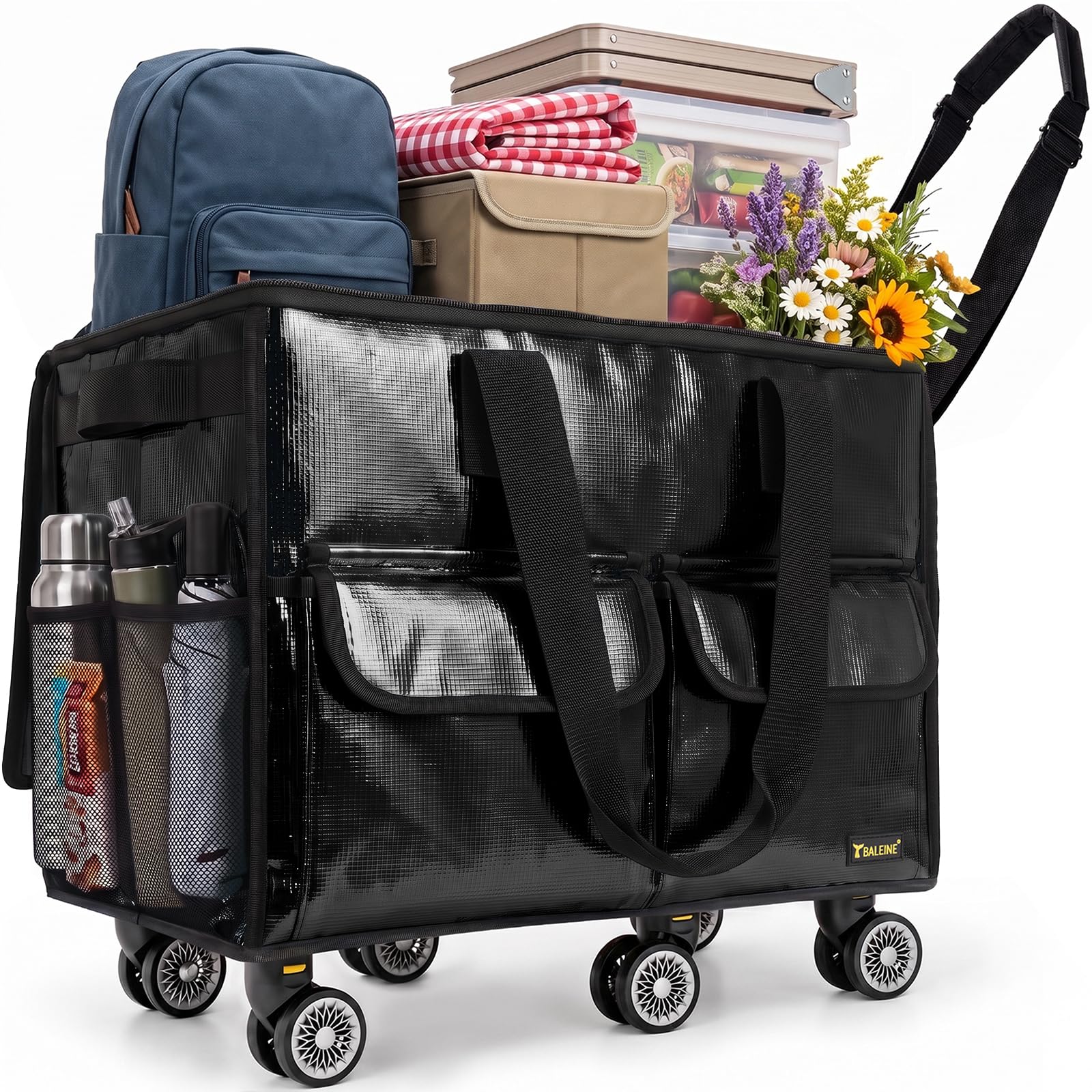 BALEINE Reusable Grocery Bag on Wheels, Foldable Rolling Tote Bag