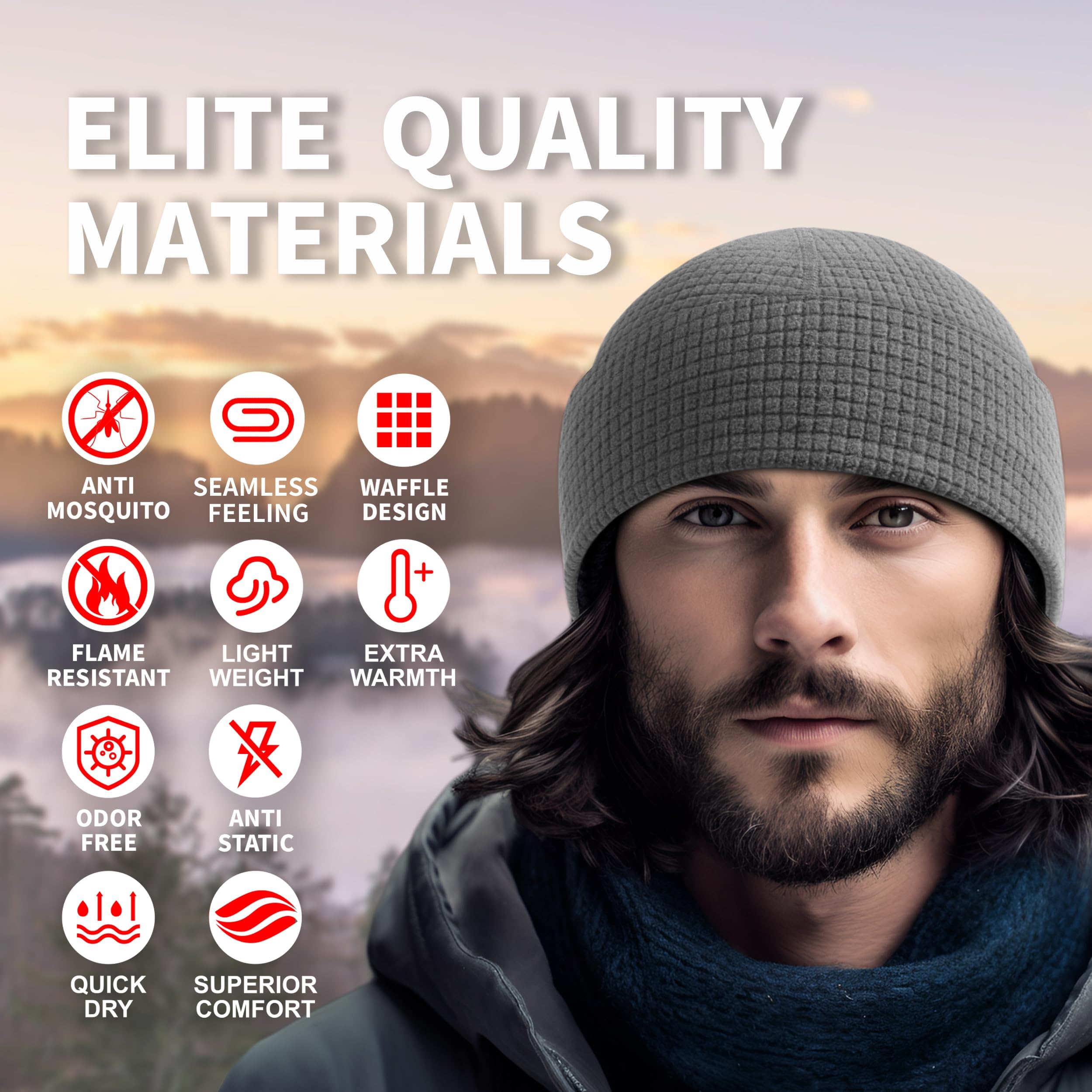 Outdoor Shaping 2 Pack Grid Fleece, Cuffed Beanie Watch cap Waffle, Tactical Army Military Hat Multi-Season, Warm Lightweight Skull cap, all-Weather Outdoor Gear