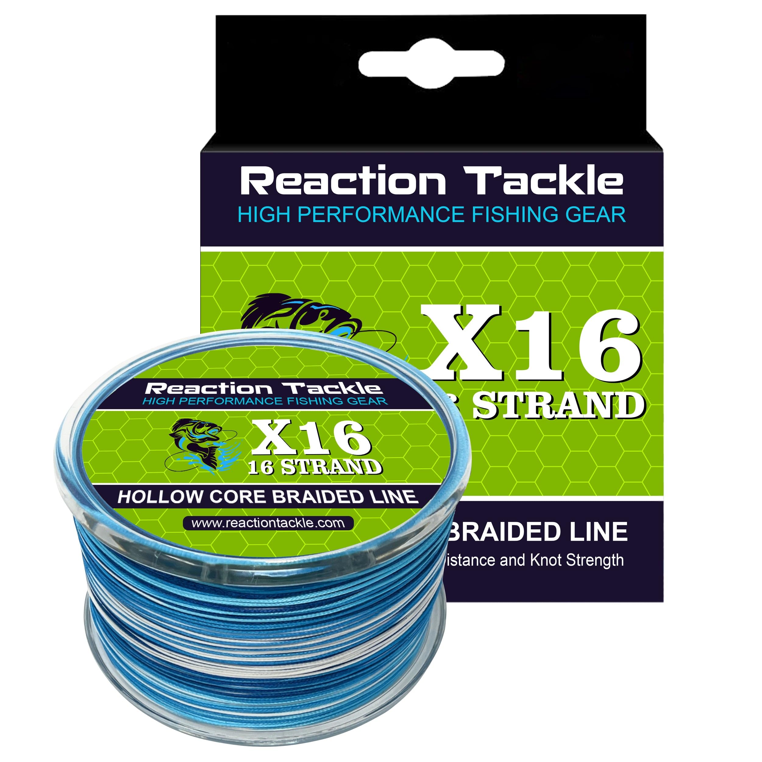 Reaction Tackle Hollow Core, 16 Strand Braided Fishing Line Blue Camo - 80LB / 500yds