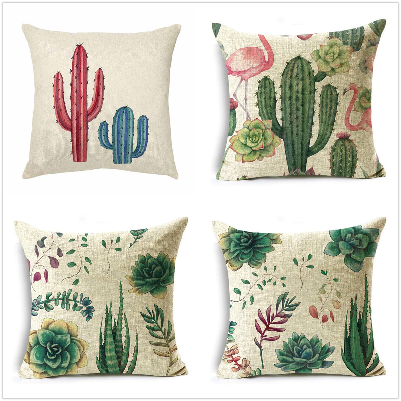 VAKADO Set Di 2 Fodere Per Cuscini 30x50 Cm – Cactus In Vaso E Foglie Verdi – Decorazione Primavera/Estate - 5