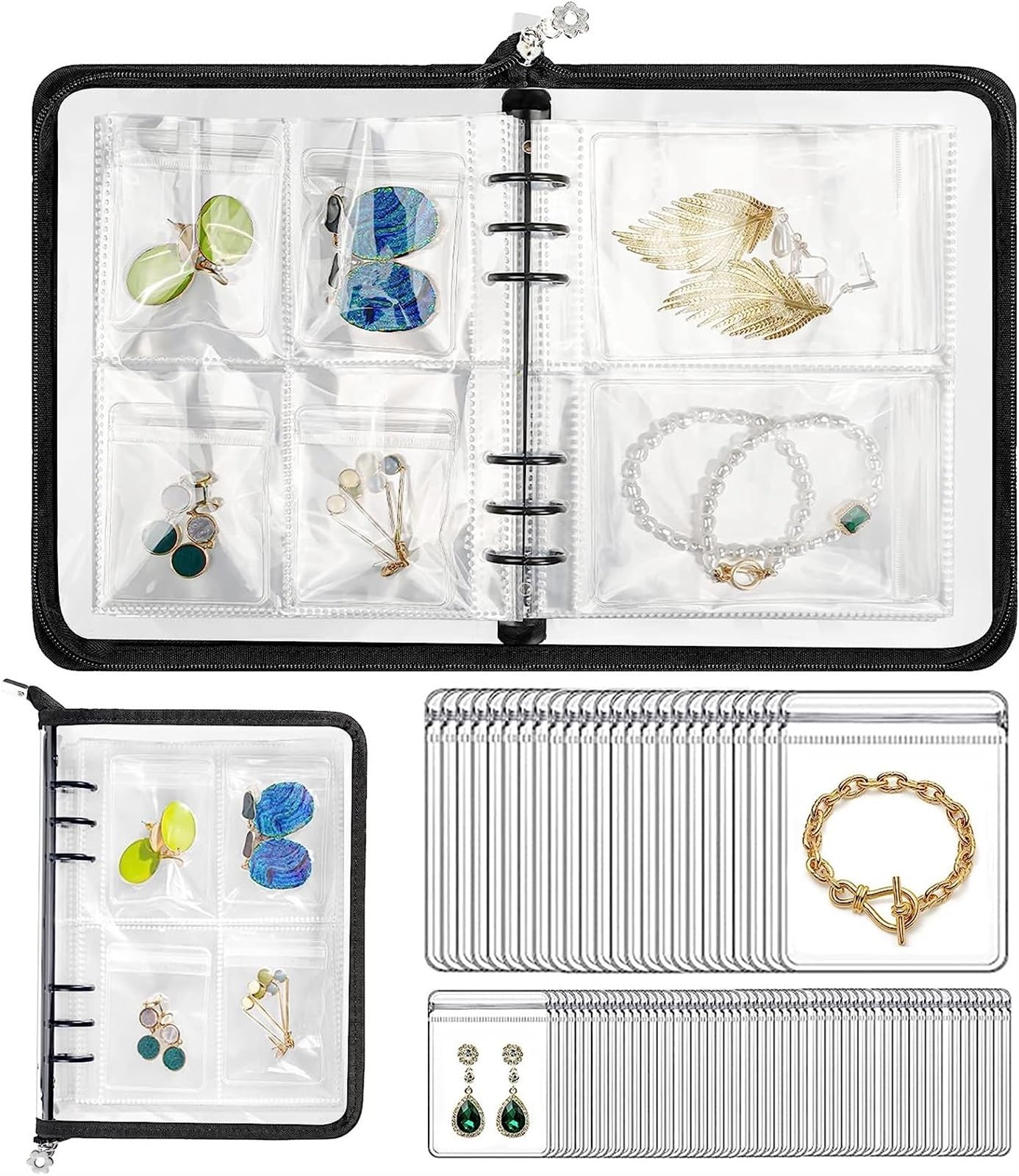 THE WHITE SHOPTHE WHITE SHOP 84 Grids 64 small,24 large thick PVC bags Jewelry Storage Book Transparent Jewelry Earring Organizer Clear Travel Jewelry Organizer Book Zipper Jewelry Storage Display with pockets