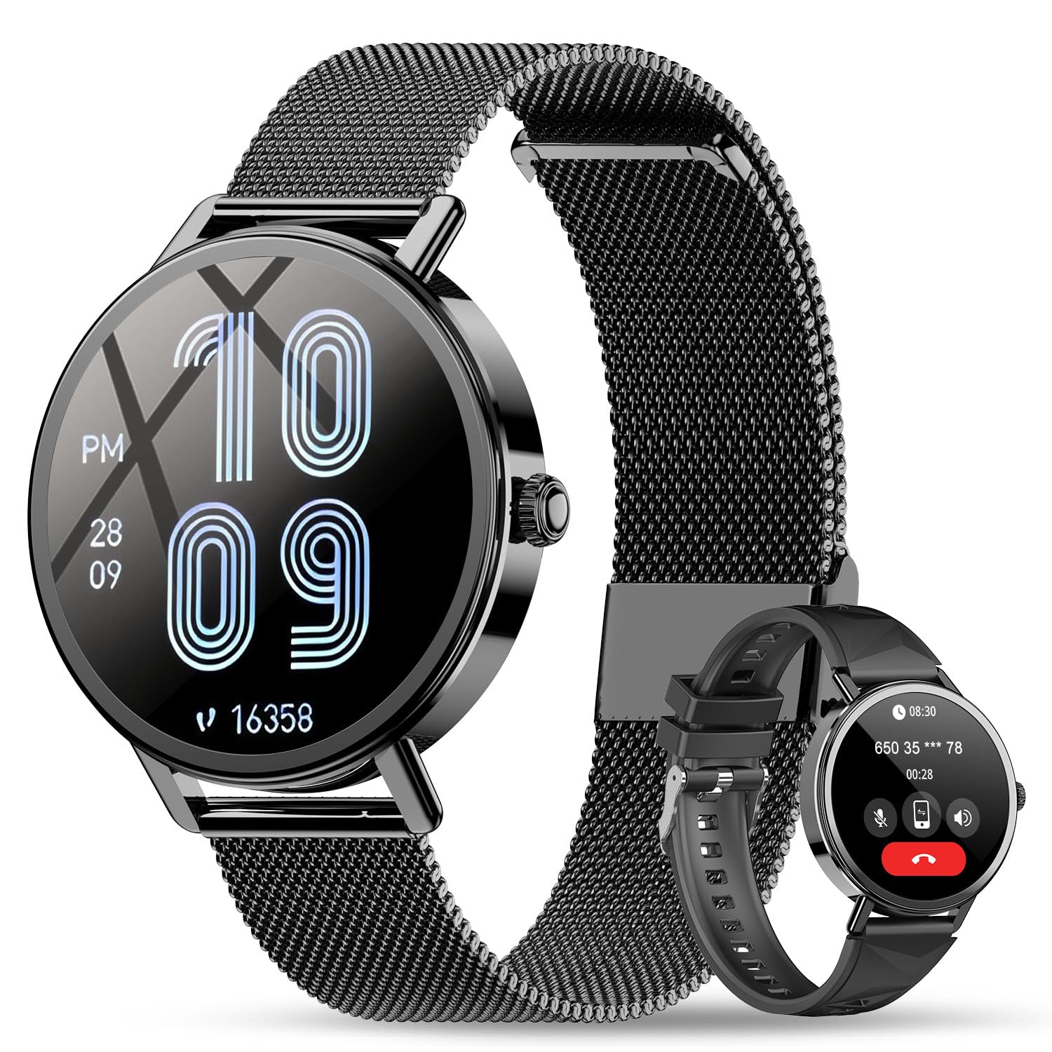 Reloj Inteligente Mujer, 1.26" Smartwatch Mujer con Llamadas Bluetooth y Whatsapp Notificación, Smartwatch con 2 Correas, Pulsómetro, Sueño, 100+ Modos Deportivos, Reloj Deportivo para Android iOS
