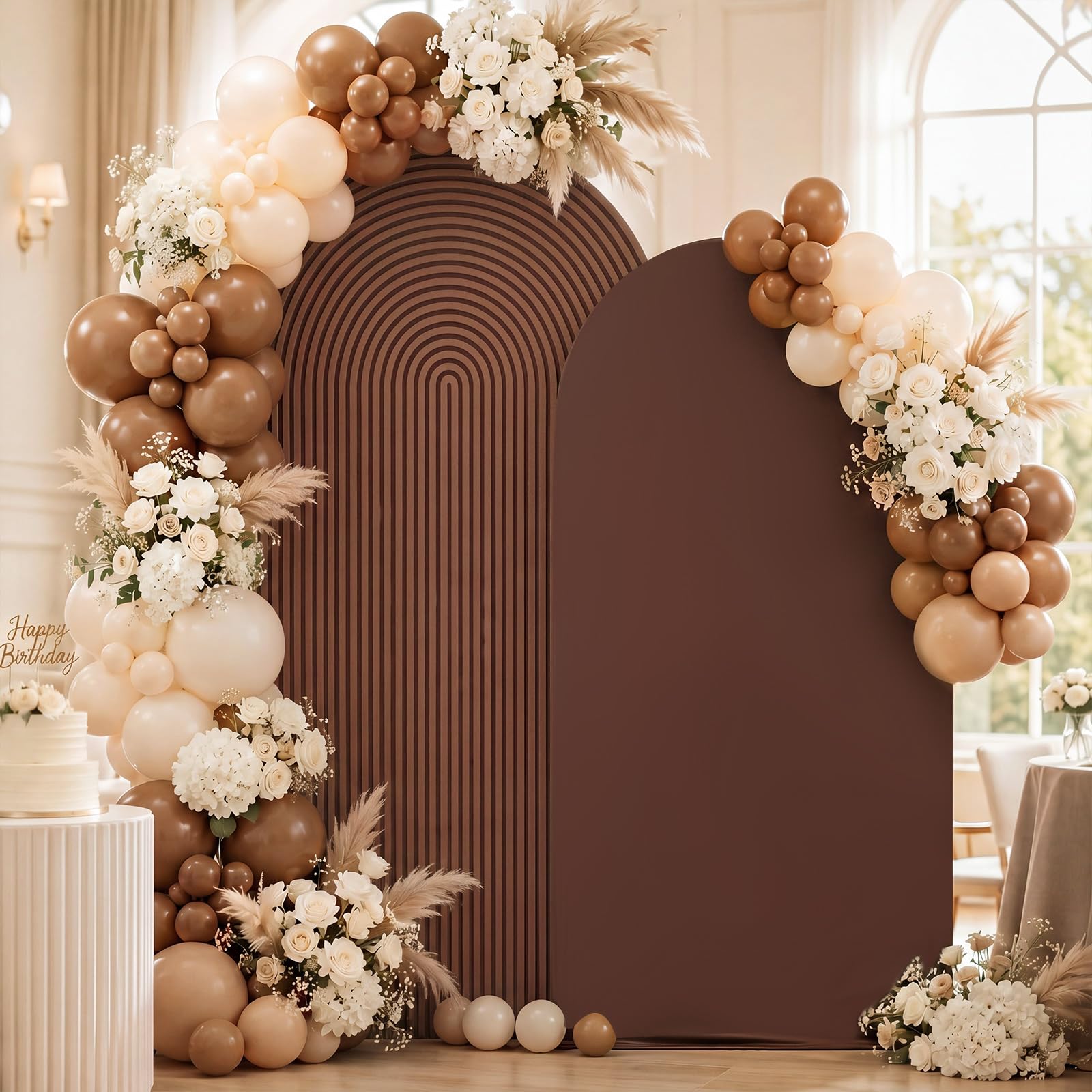 2 Set Wedding Arch Cover Chocolate Brown Ripple &amp; Solid Backdrop Cover