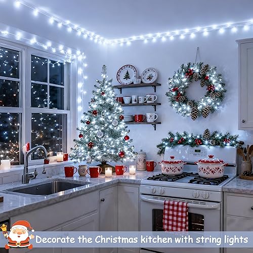 Vista 109 de JMEXSUSS Decoraciones del 4 de julio, luces rojas, blancas y azules, tira de 100 luces LED de 33 pies para interiores, 8 modos patrióticos del 4