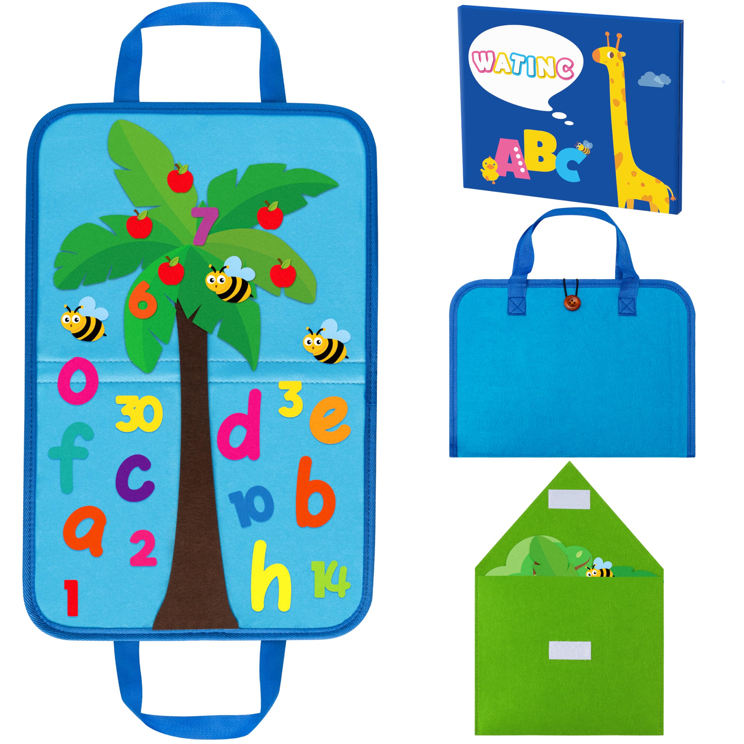 WATINC Letter Number Felt Story Board - Letter Coconut Tree and Numbers Apple Tree Learning Portable Flannel Felt Board Gift, Early Education Storytelling Travel Play Kit for Classroom Kids Toddlers