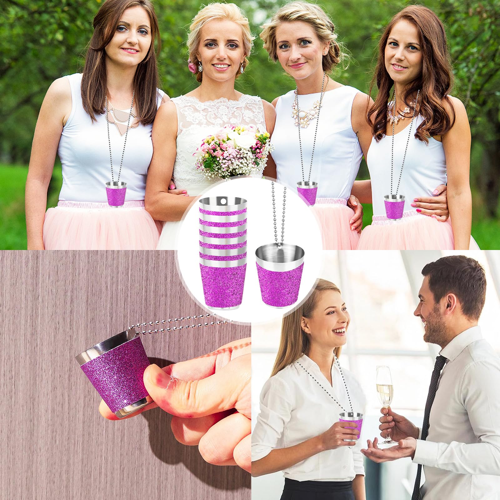 Begpoee 6 Verres à Shot Acier Inoxydable 30ml Avec Chaîne - Idéal Fêtes Mariage Et Extérieur