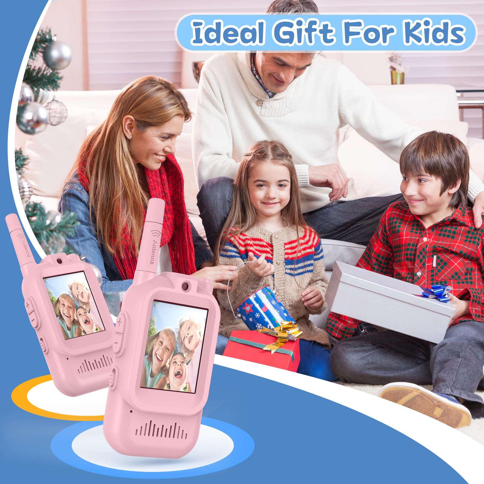 Hangrui Talkie Walkie Enfants avec Vidéo & HD Caméra,Lot de 2 Talkies-Walkies Rechargeable,Portée 100-400m,4 Modes de Voix Changée, Cadeaux Jouets de Plein air pour Enfants de 3 à 12 Ans (Rose + Rose)