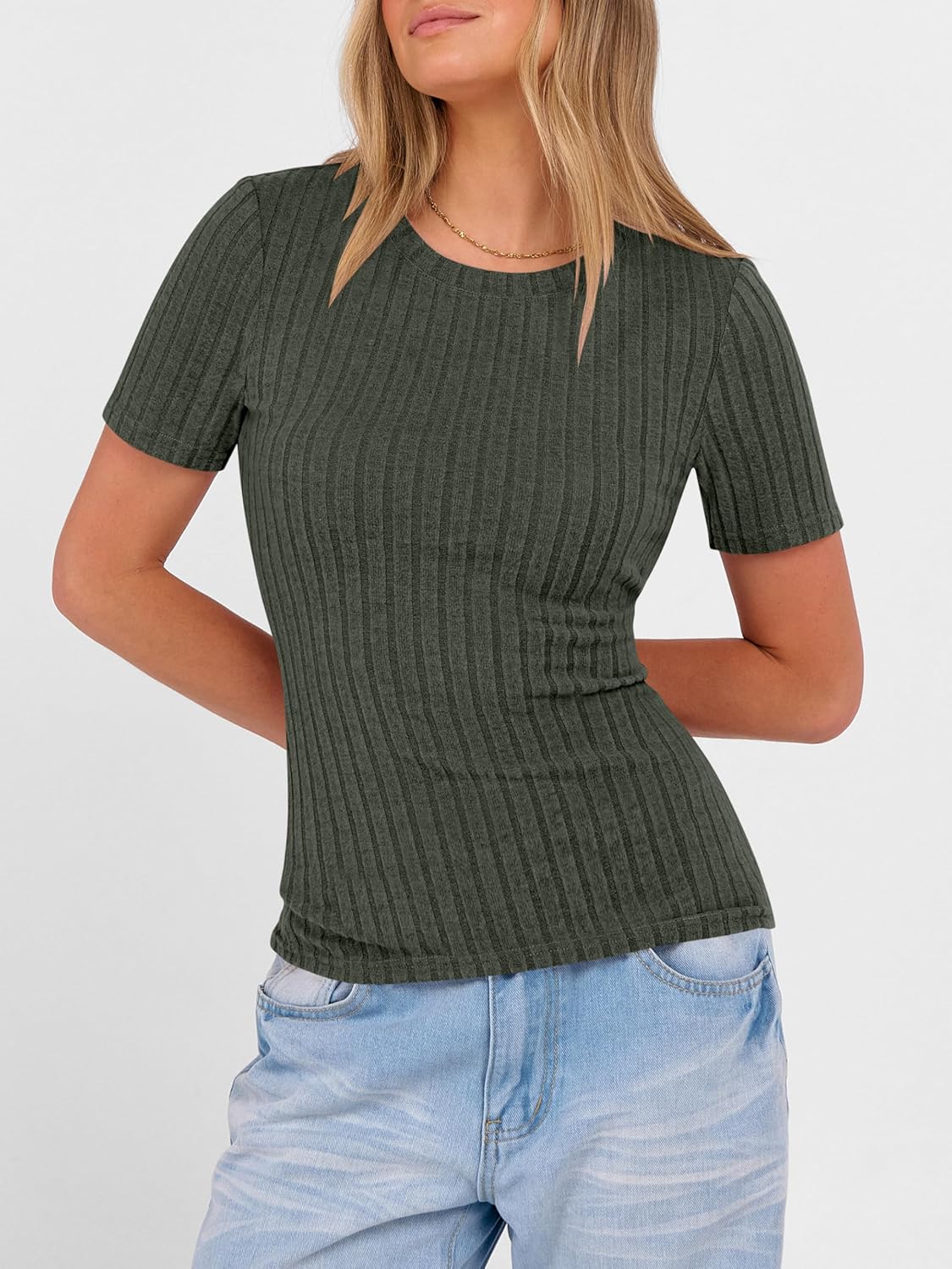 ANRABESS Womens Tops Short Sleeve Crewneck Shirts Slim Fit Ribbed Knit Lightweight Sweater 2026 Summer Dressy Casual T-Shirts - Image 7