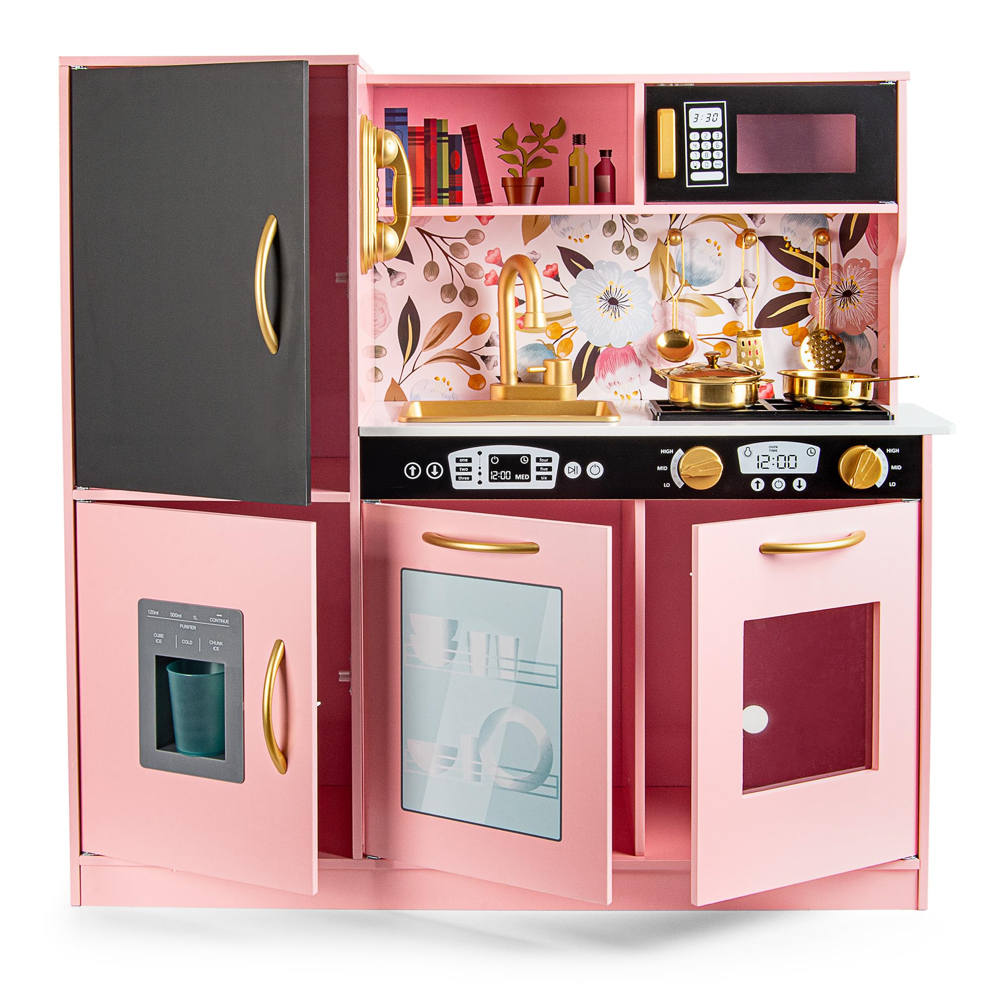 Leomark Cucina in legno per bambini MEMO PINK con tanti funzioni Ideale gioco per avventure culinarie creative per i piccoli chef impara ad preparare primi secondi e dolci Dimensioni 83x24x80 cm.