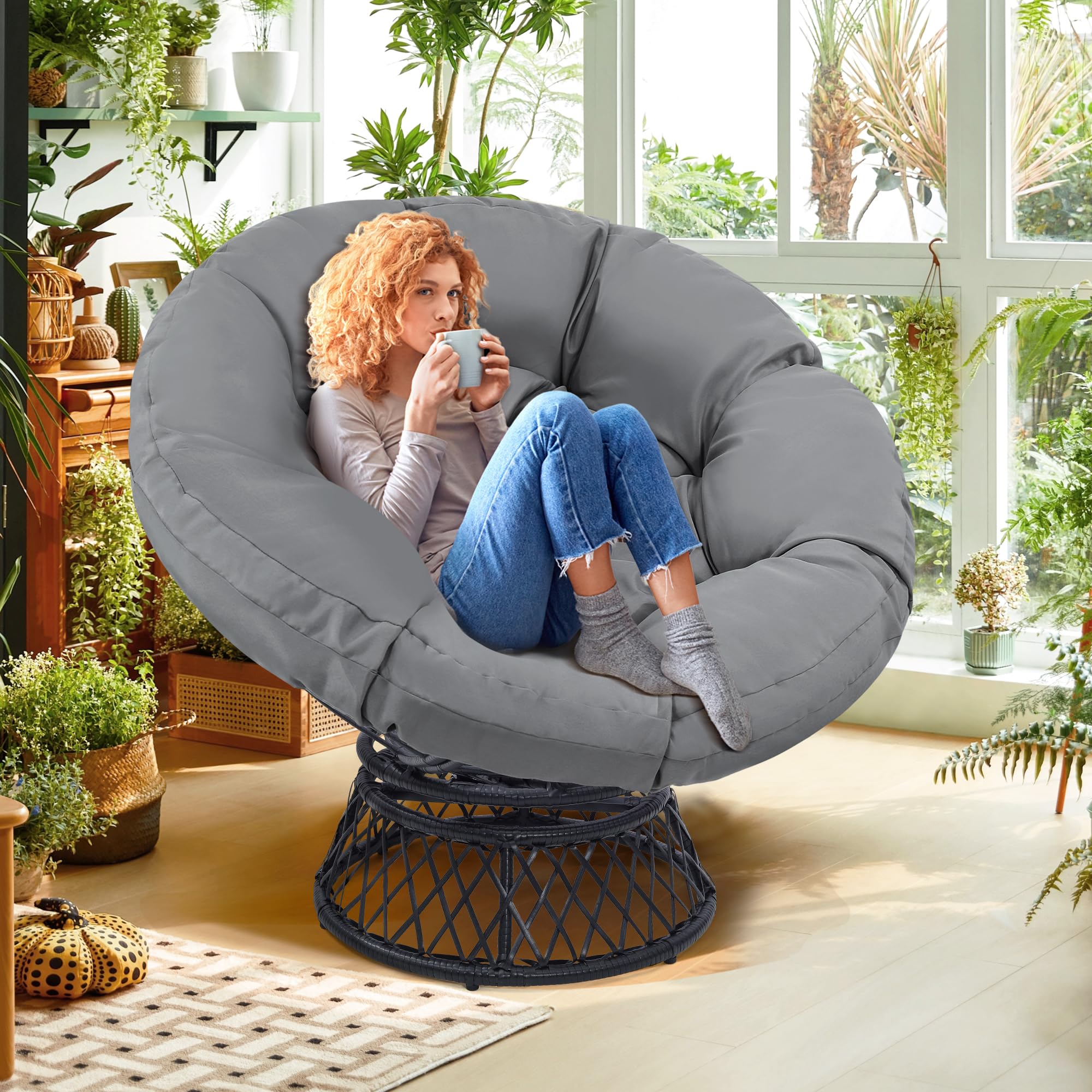 Amazon.co.jp: KROFEM 特大360回転ラタンパサンサークルチェア