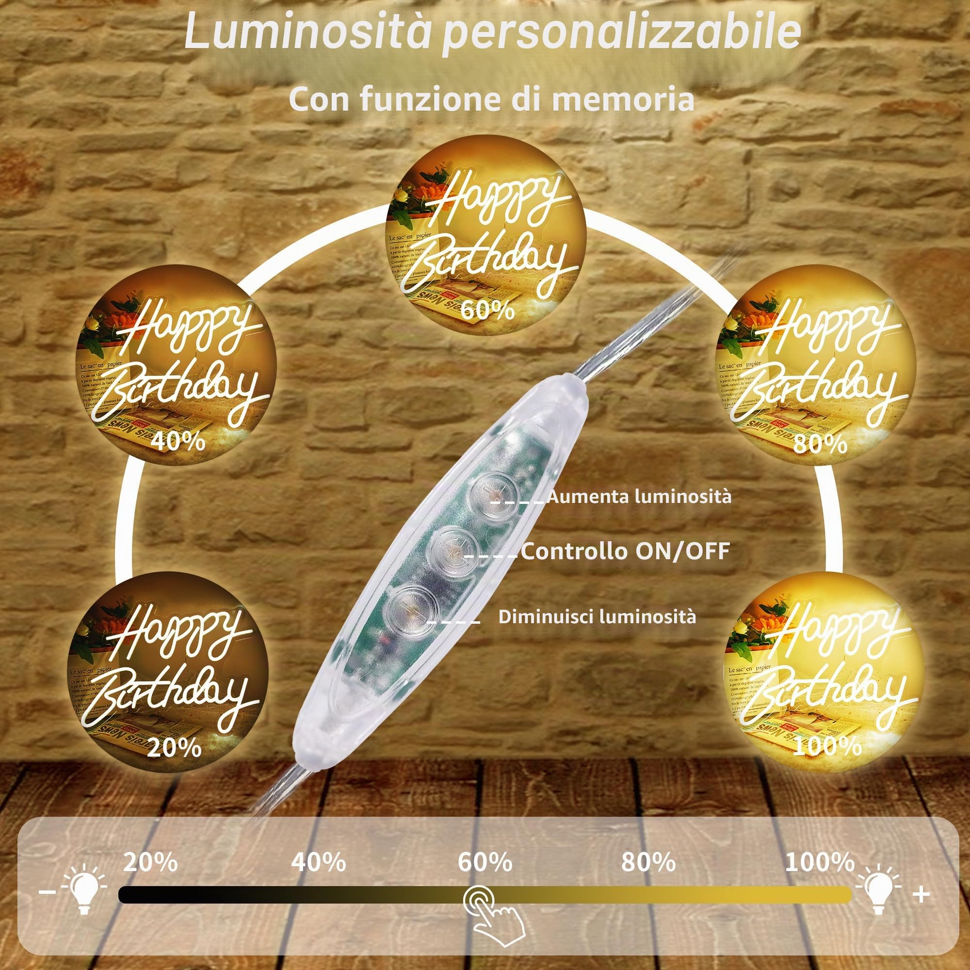 JEMESI Happy Birthday Neon Sign Luce al neon LED bianca calda Decorazione da parete per la casa Camera da letto Bar Club Decorazione per feste di compleanno con USB Power Regalo di compleanno