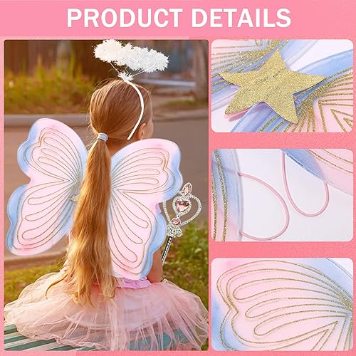 Miniatura 4 de FUXHBFB Alas de hada, alas de mariposa para niñas, alas de ángel, disfraz de hada, alas brillantes y transparentes, alas de ángel para niños y