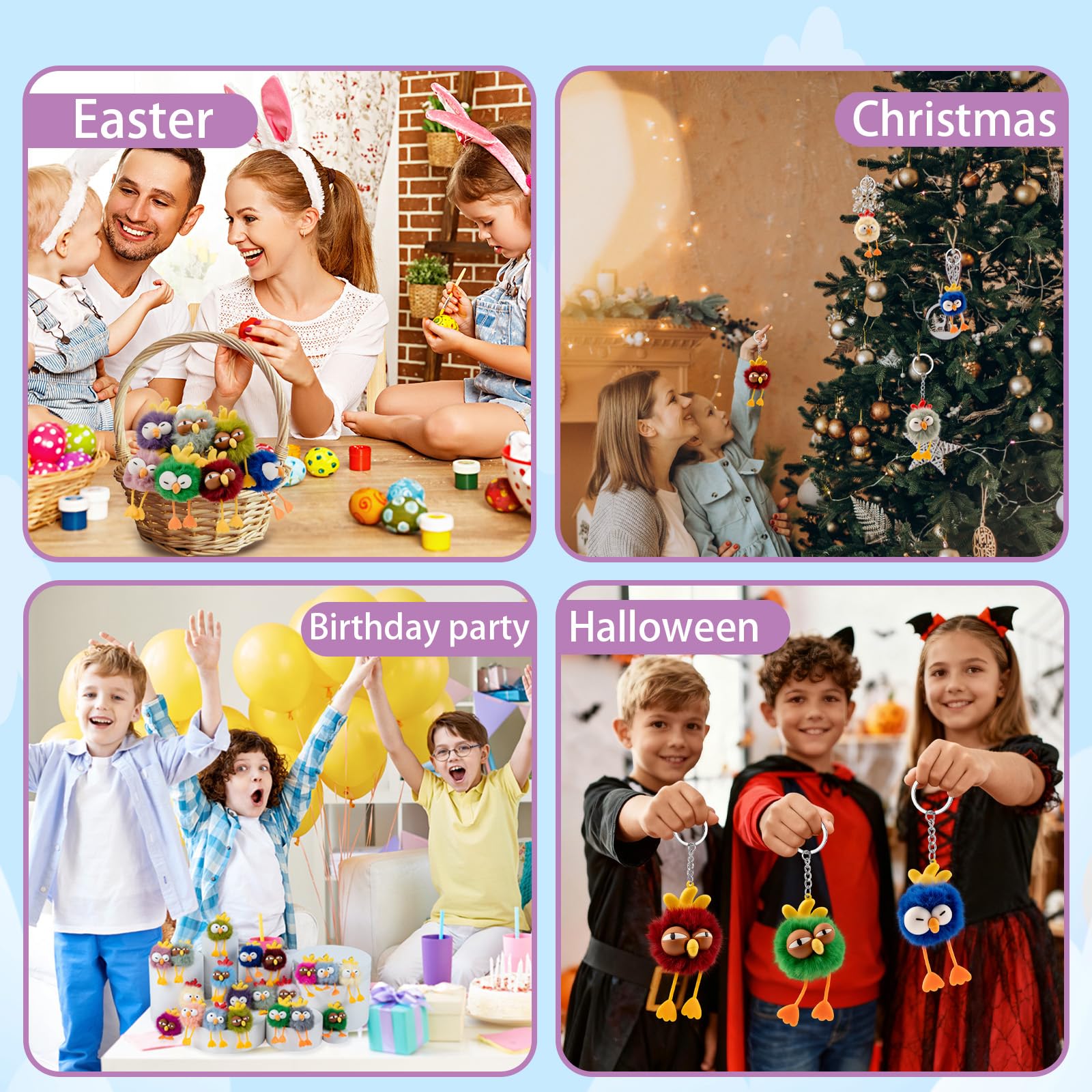 OMyFav 20 portachiavi per feste per bambini, portachiavi carini a forma di gallina, sacchetti regalo di compleanno per bambini, portachiavi in classe (20 pezzi)