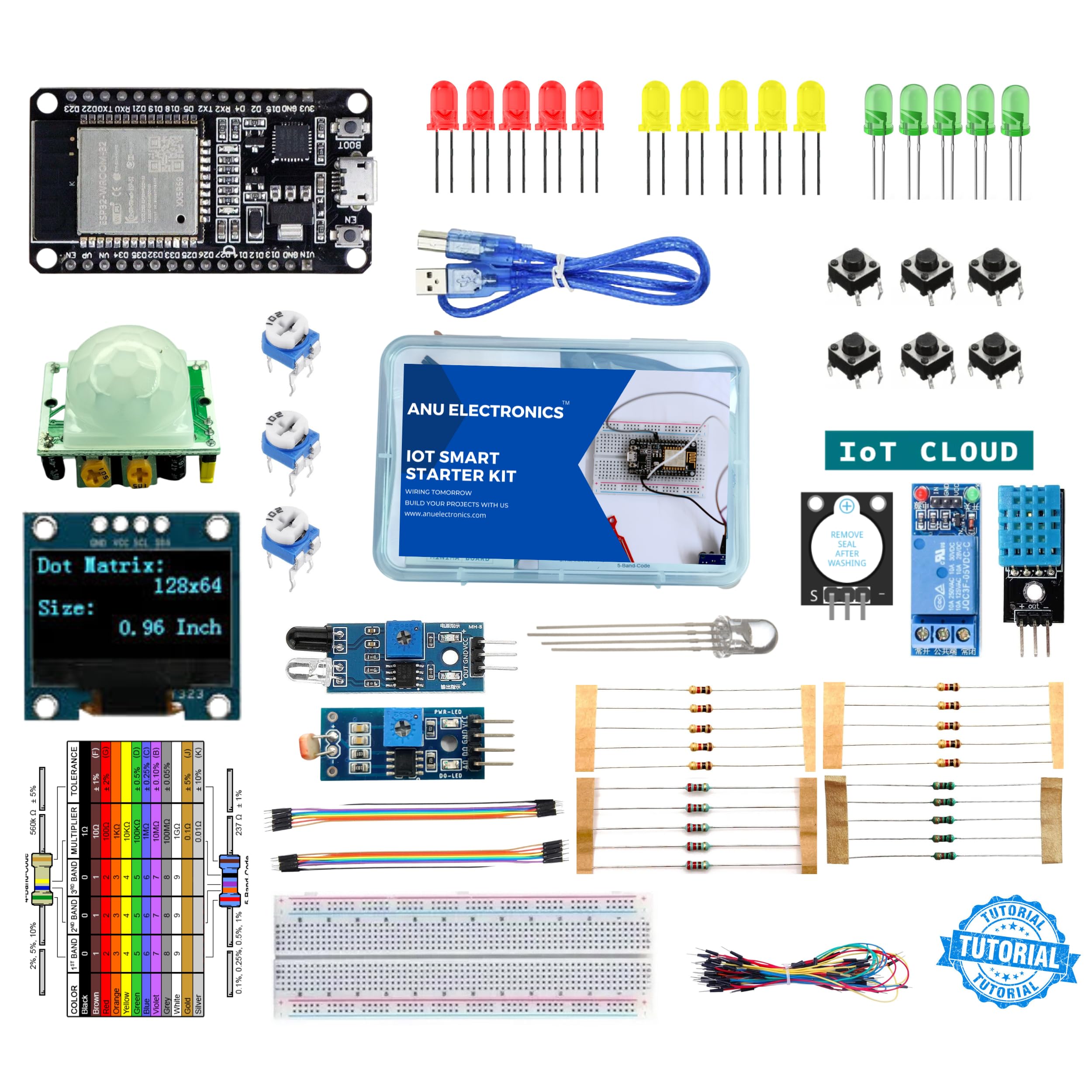 Anu Electronics IoT Smart Starter Kit with ESP32 – WiFi Development Board, Sensors & Modules for DIY Projects