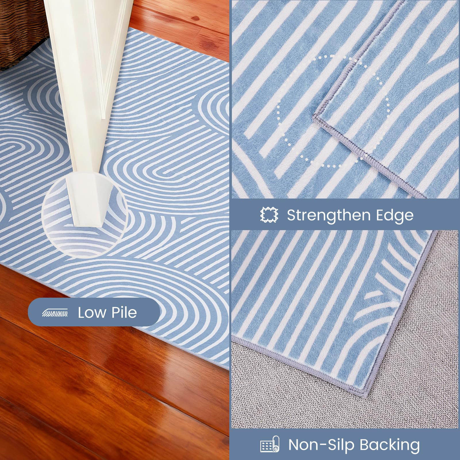 Puremy Tapis de salon, 160 x 220 cm, motif damier, lavable et antidérapant, impression plat, design ultra fin, convient pour chambre à coucher, chambre d'enfant, salon, salle de bain, marron