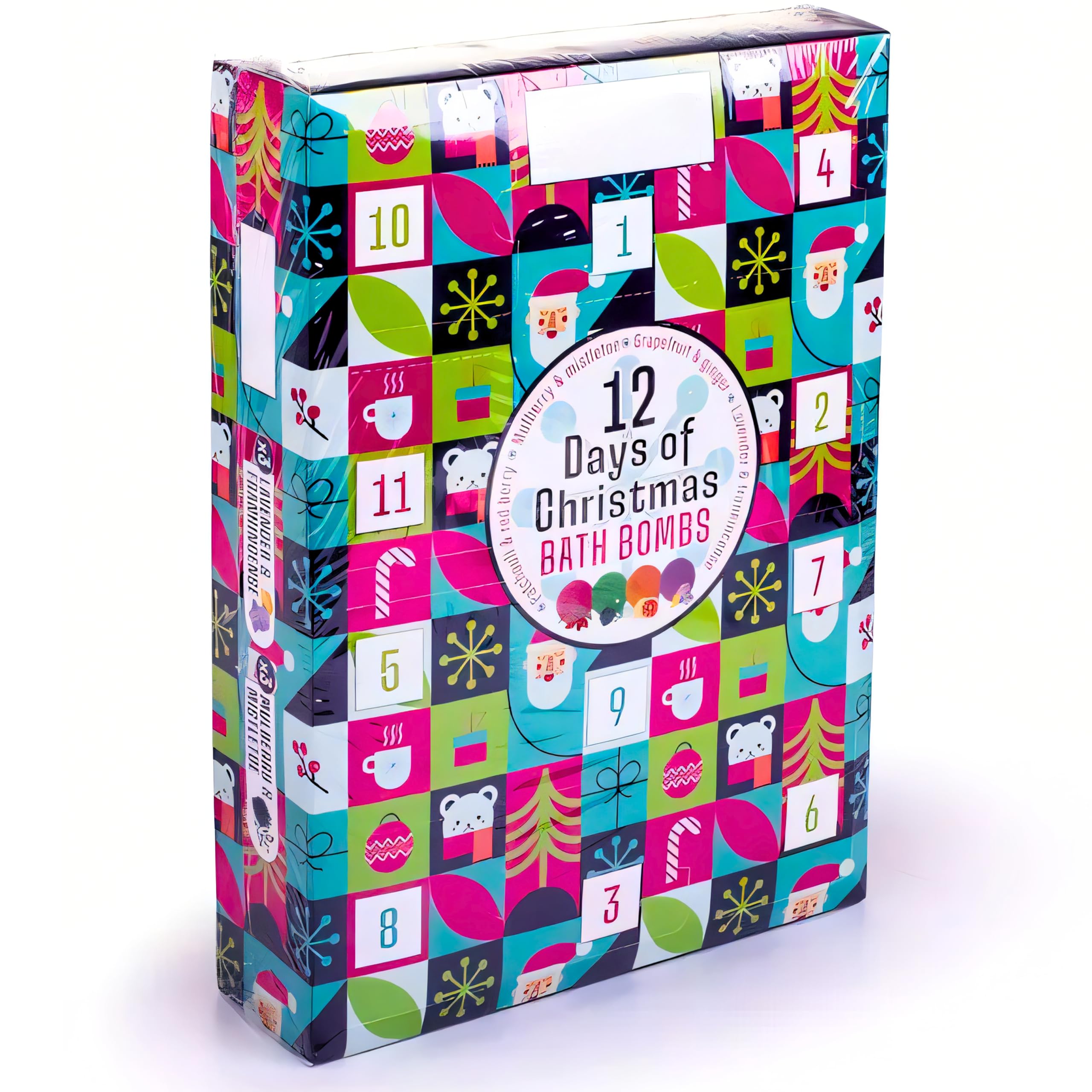 SGM 12 Days of Christmas Bath Bombs - 12 Bombs, 4 Scents, Vegan-Friendly Advent Calendar | Festive Bath Bomb Gift Set for Kids & Adults, Holiday Stocking Filler, Christmas Countdown - ELY1206