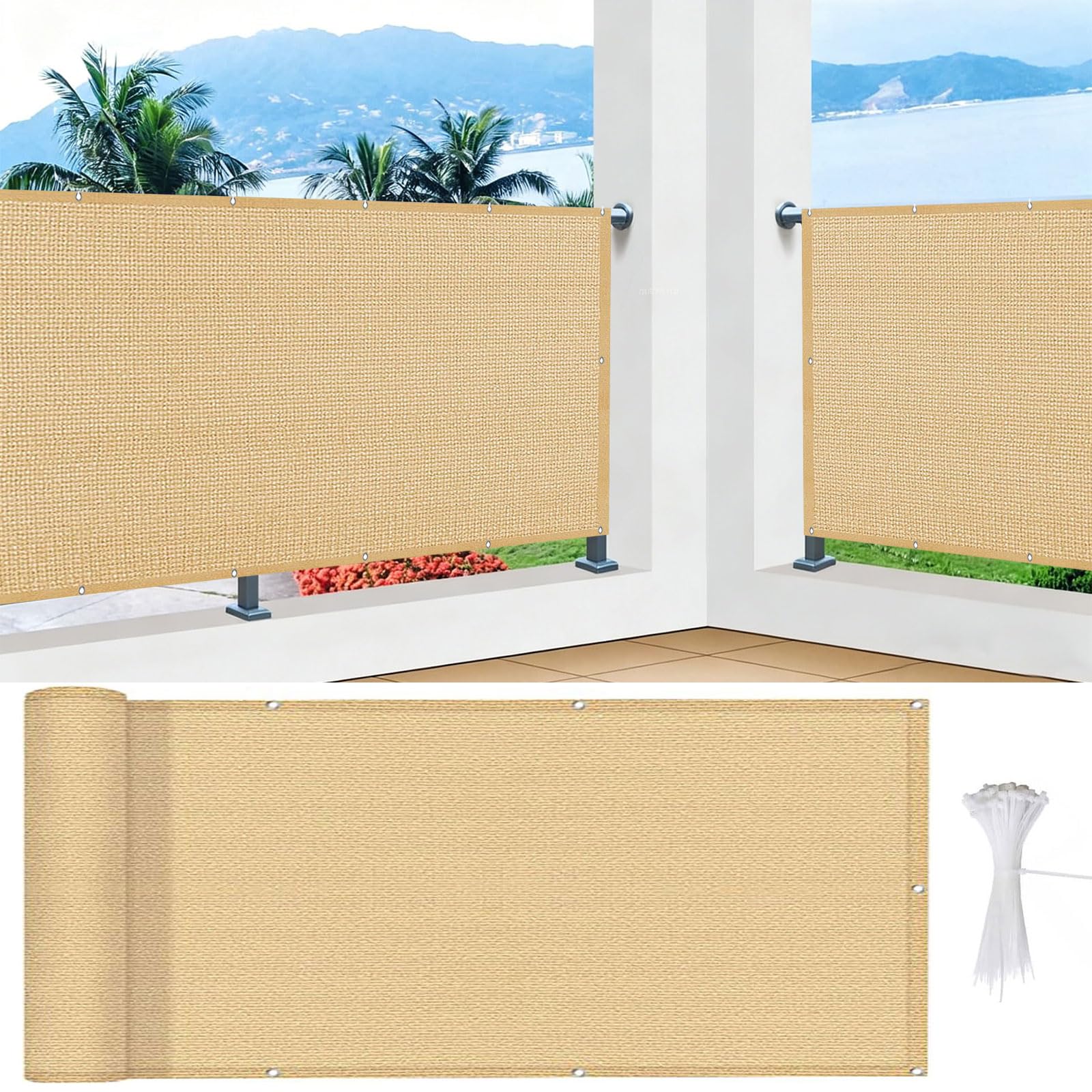 Brise vue balcon jaune sable occultant vent pour terrasse