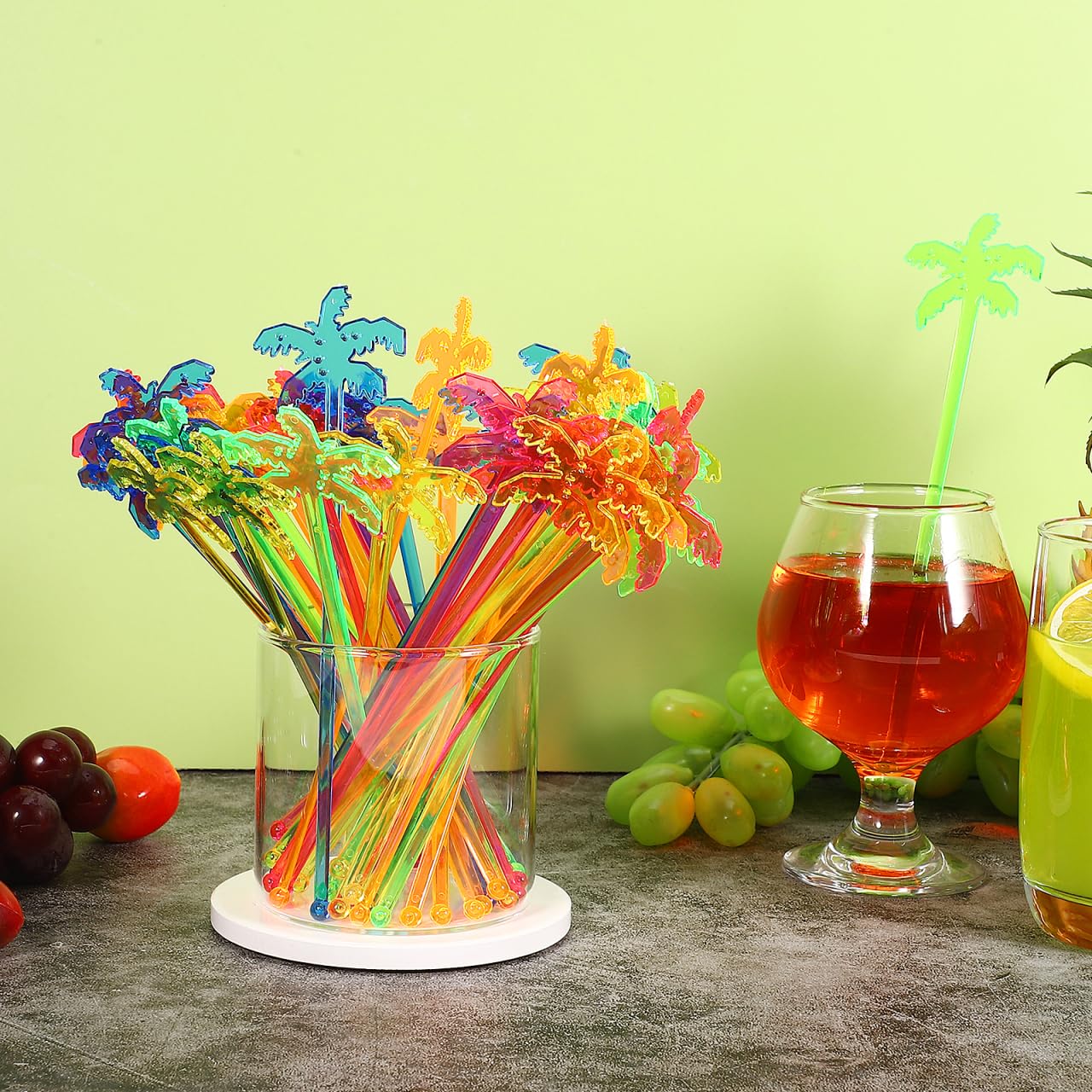 Lot de 150 agitateurs à cocktail réutilisables en forme de cocotier - En plastique - Pour tourner et tourner