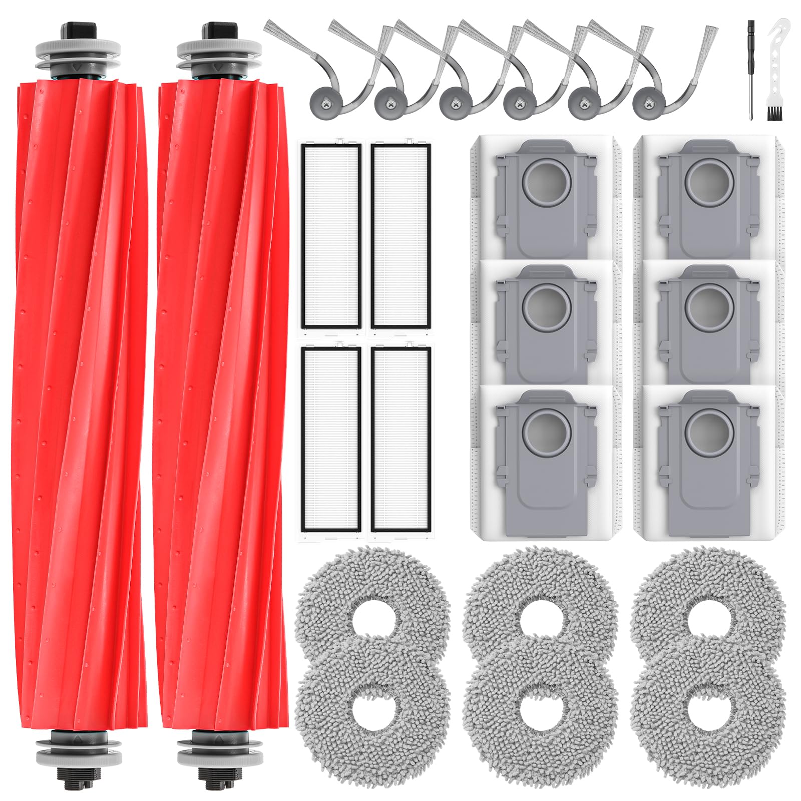 26 sztuk akcesoriów QV 35A do odkurzaczy robotów Roborock QV 35A/QV 35S / QR598 / QR798, 2 główne szczotki, 6 nakładek do nacierania, 6 worków na kurz, 4 filtry HEPA, 6 szczotek bocznych, 1 szczotka