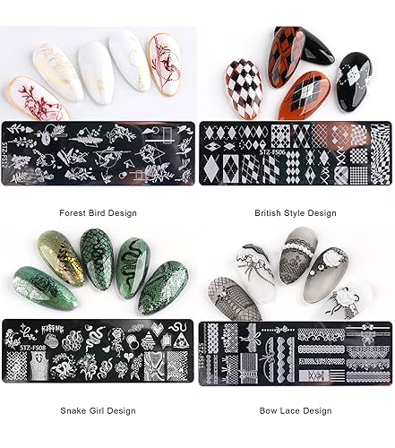 Miniatura 6 de SILPECWEE 10 piezas de placa de estampado de uñas sellos abstractos de uñas geometría de flores plantillas de encaje kit de estampado de uñas sello