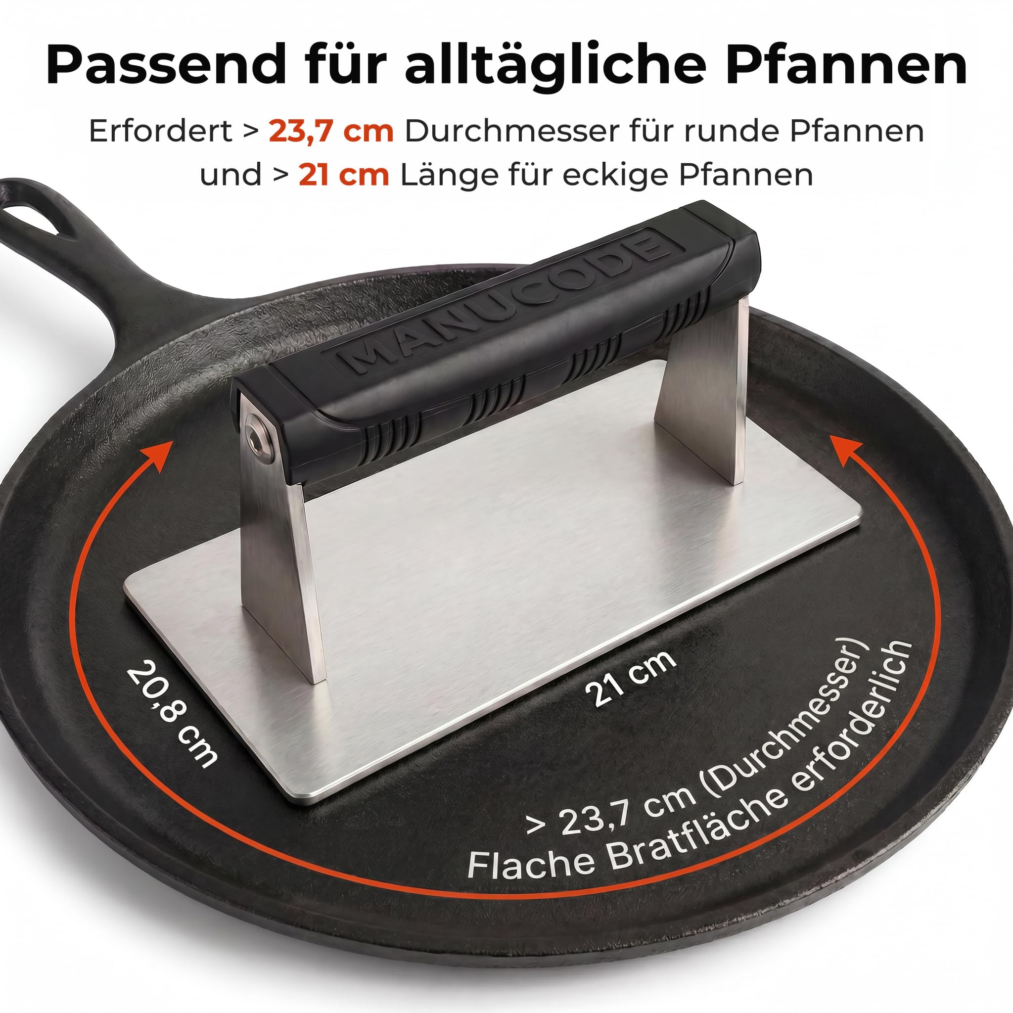 Smash-Burgerpresse, 304 Edelstahl, 1,13 kg, 21×10,8 cm | Hochleistungs-Burgerpresse, Für Burger, Speck, Steak & Sandwiches, Spülmaschinenfest, Hitzebeständig, Flacher Kochgewicht
