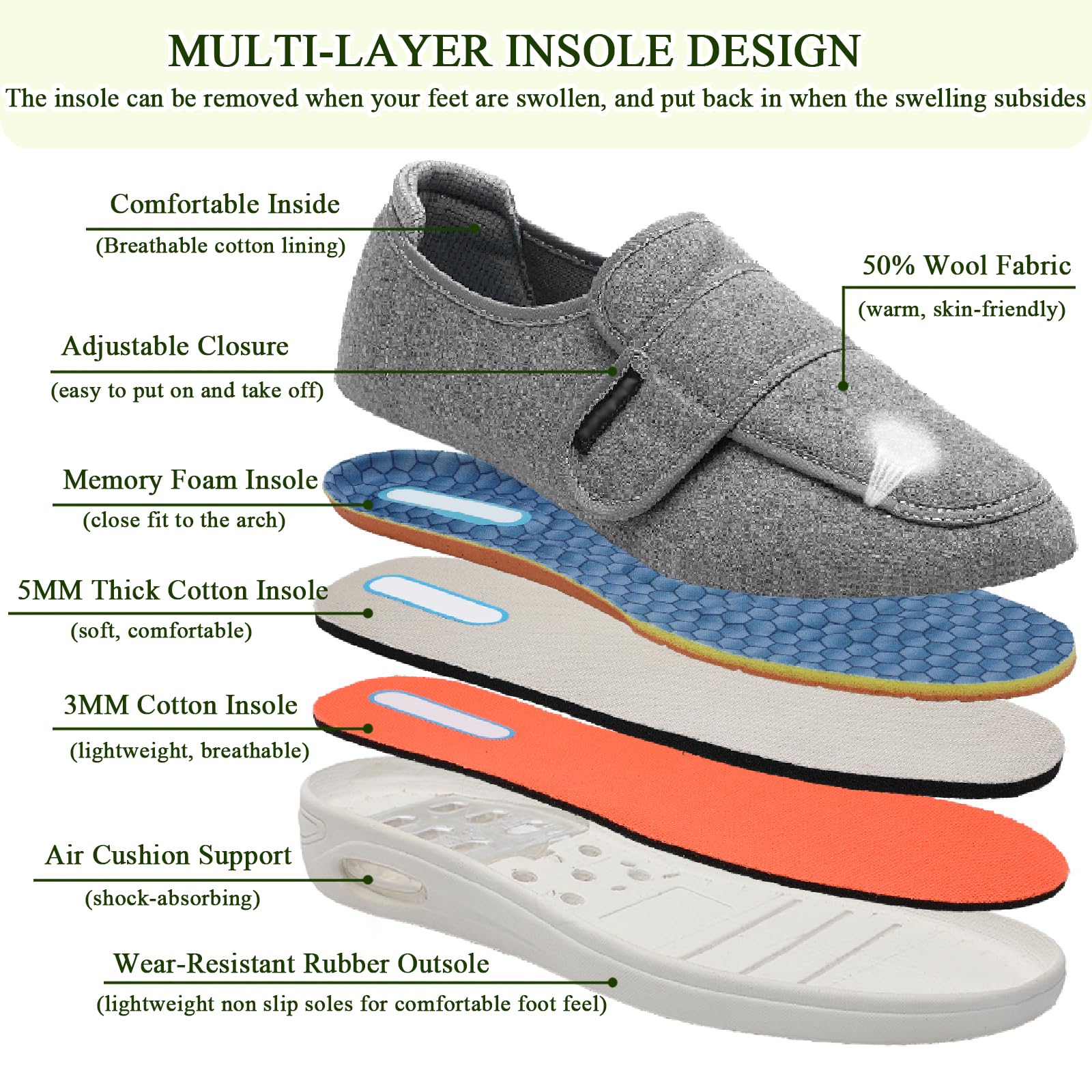 Zapatillas Ancho con Cierre Regulable para Mujer Hombres