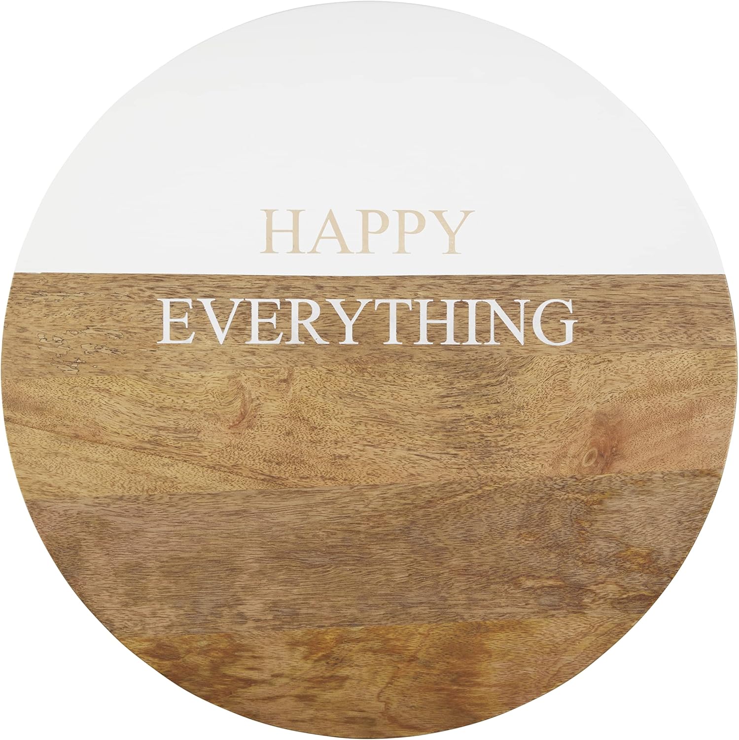 Mud Pie Happy Everything Wooden Lazy Susan, 16 1/2" Dia, Brown/White