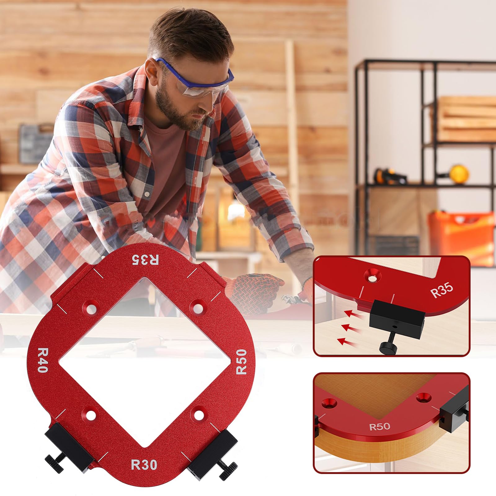 Gabarit de guidage pour défonceuse – Gabarit de fraisage à rayon R10-R50 en alliage d'aluminium pour plaques de bois | Fraise multifonction pour des courbes et des coins précis | Compatible avec les