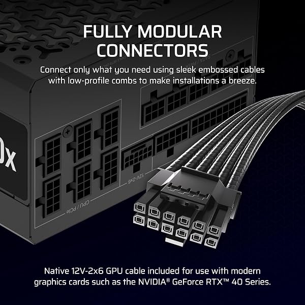 CORSAIR RM1000x Fully Modular Low-Noise ATX Power Supply – ATX 3.1 Compliant – PCIe 5.1 Support – Cybenetics Gold Efficiency – Native 12V-2x6 Connector – Black - 5